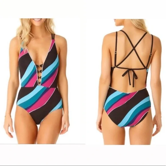Cole of California Plunge Swimwear One Piece Pom Pom Size 8 NWT - Picture 9 of 9